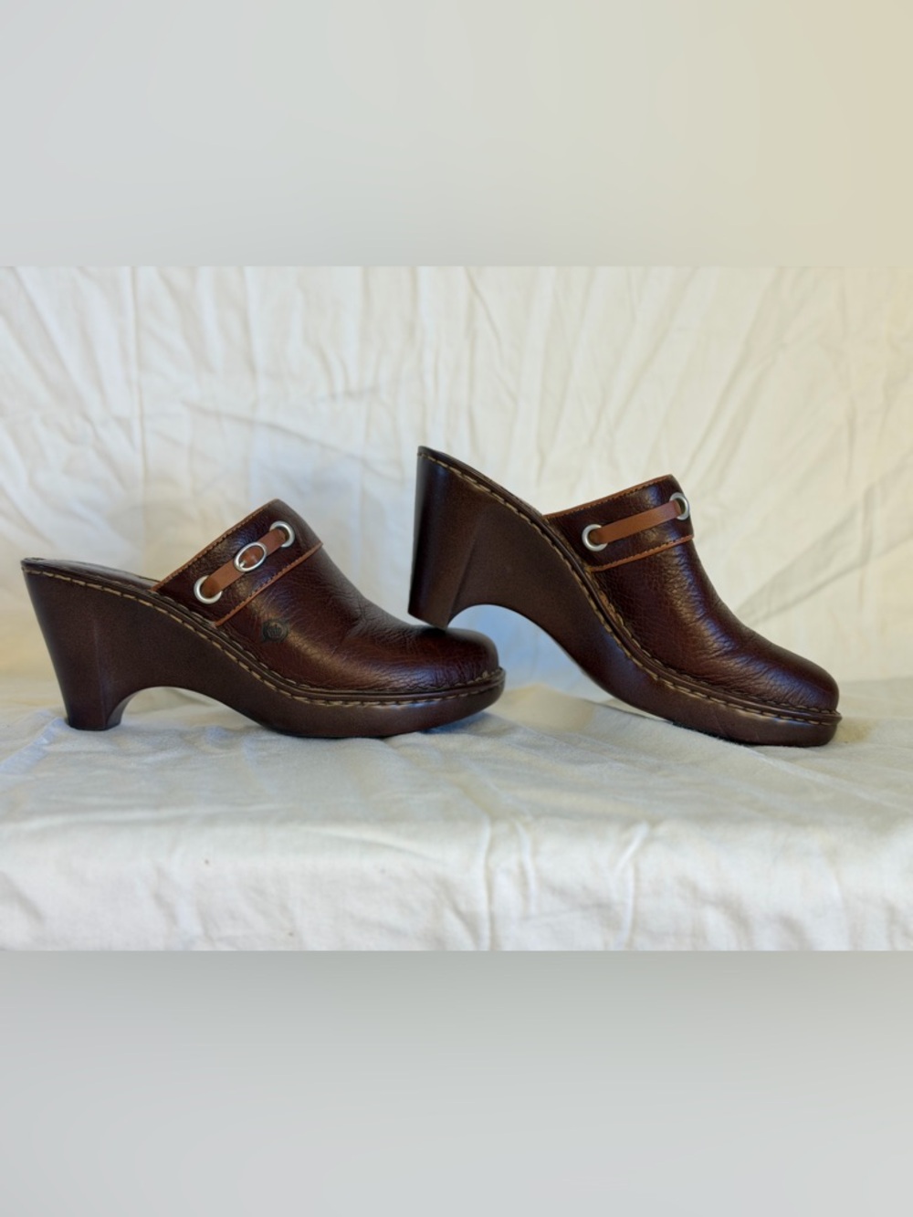 Brown Leather Wedge Clogs - Women's Slip-On Mules BORN
